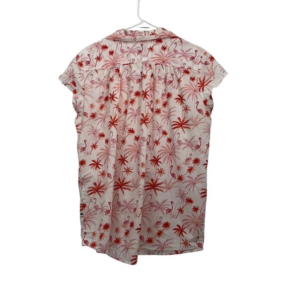 The Cats Pajamas Womens Button-Up Shirt Top SZ Large Flamingos/Palm Tree Print - Picture 3 of 11